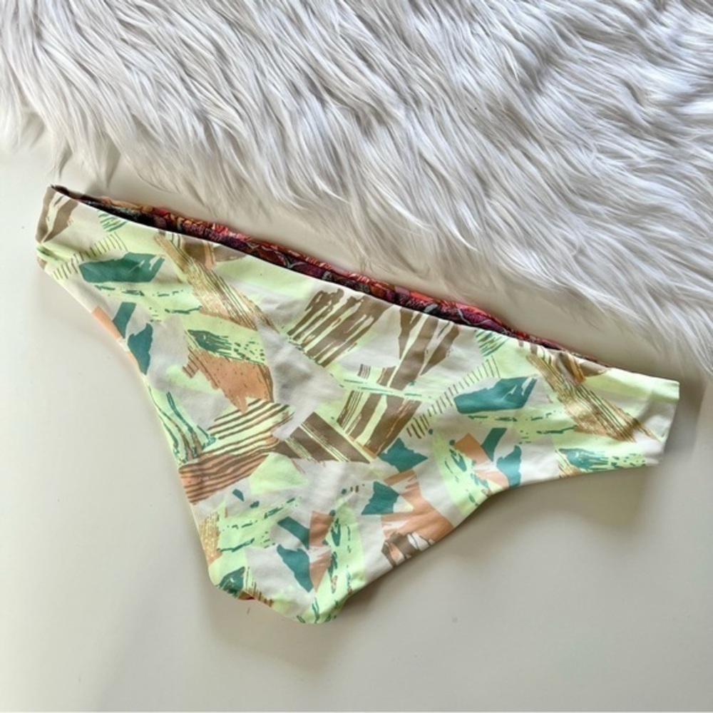 Maaji Bright Colorful Floral Rose Painted Reversible Bikini Swim Bottoms